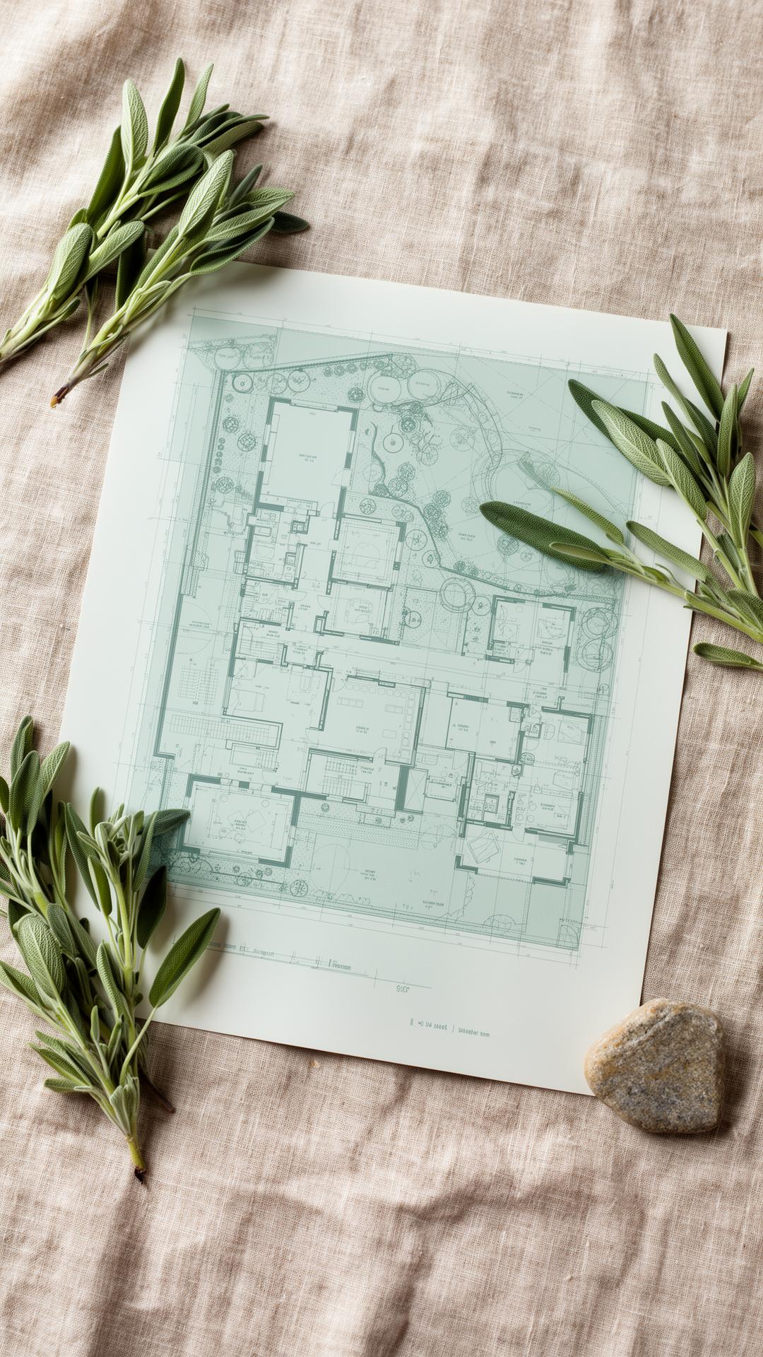 Site plan with sage on natural linen